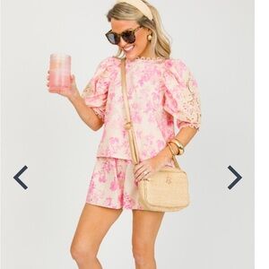 Thalia Laced In Floral Top NWOT revolve spring blouse casual preppy pink $99